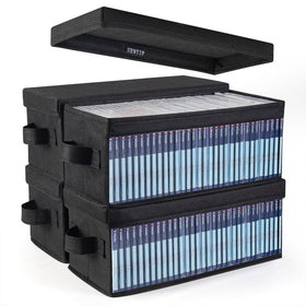 UENTIP CD storage box front view showing organized discs and visibility benefit