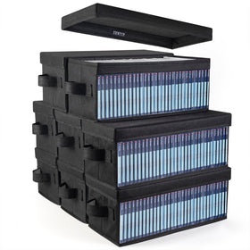 UENTIP front view of stacked boxes showing organized media storage and quick access