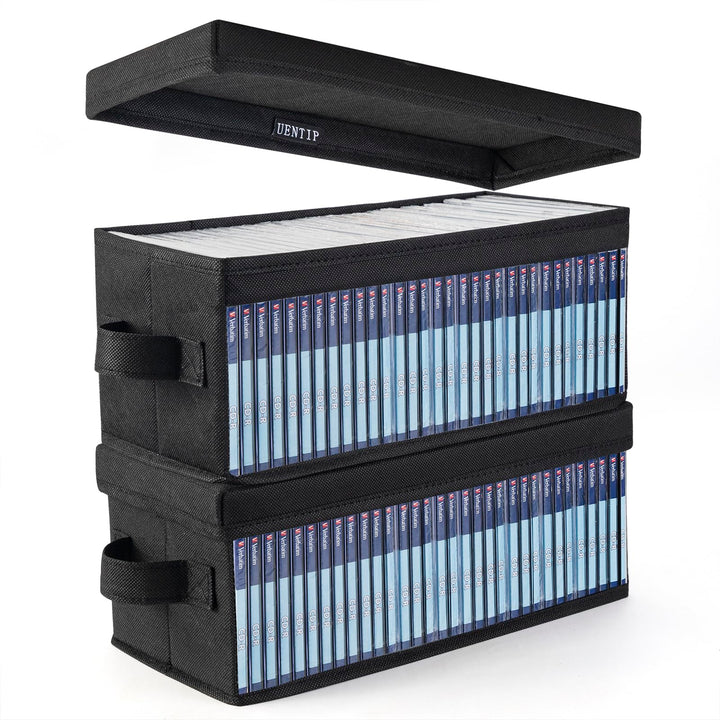 UENTIP front view of black CD storage box showing neat organization benefit