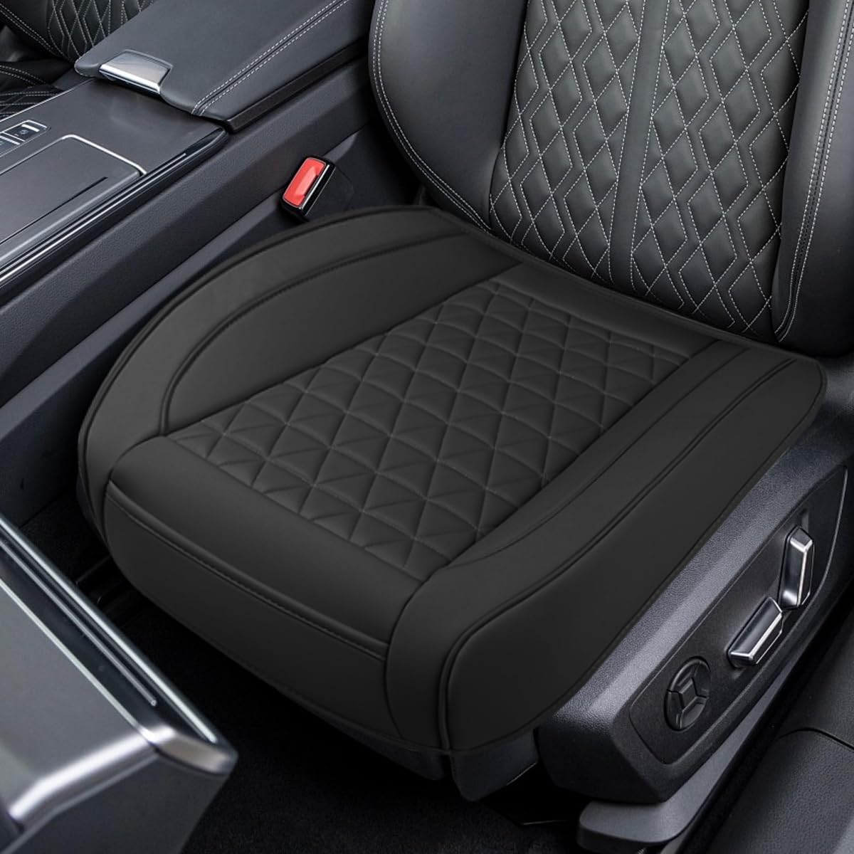 UHANBUT front view of black seat cover showing sleek protection and style