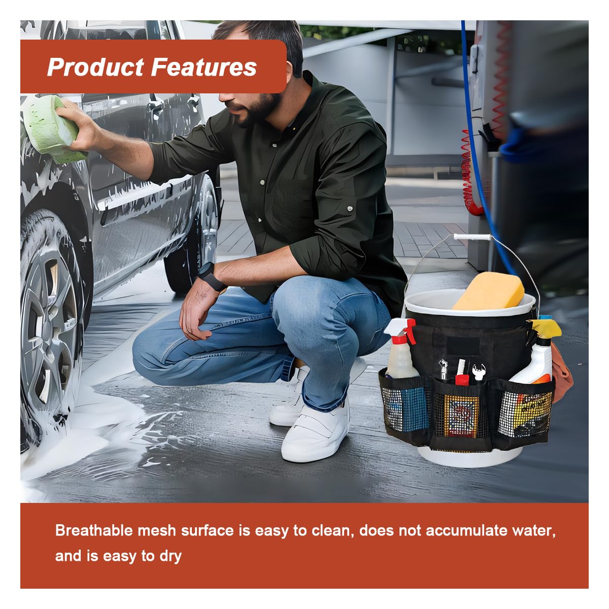 UHANBUT in-use car wash setup showing tool organization and efficiency