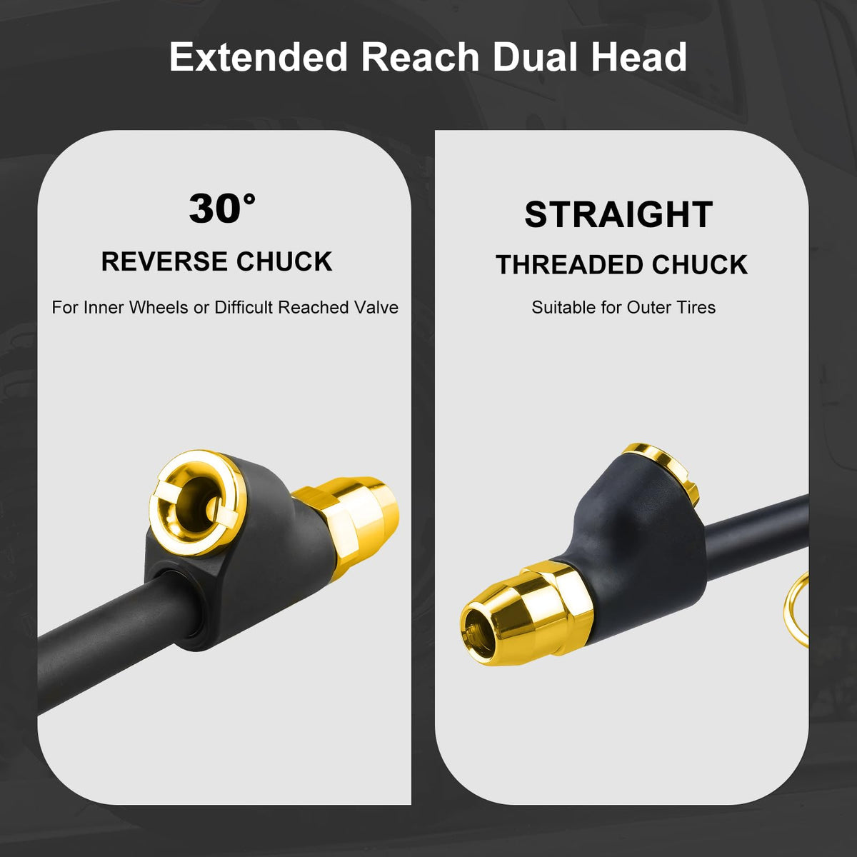 Uharbour dual-head chuck detail reaching inner and outer valve stems