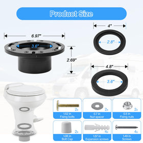 UHEGDRR 3 inch socket floor flange mounted on RV floor demonstrating secure installation