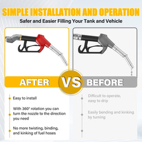 UHEGDRR installed on a fuel nozzle demonstrating reduced hose strain and safer flow
