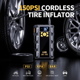 UIBI X5 digital inflator display showing preset PSI and auto-stop accuracy