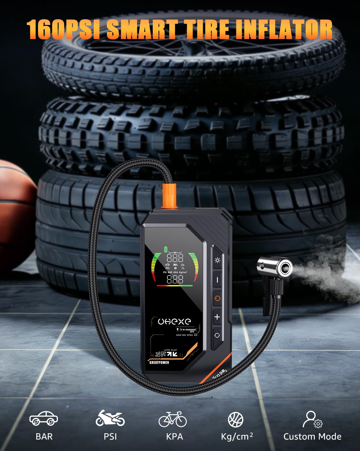 UKEXE air compressor hose with four nozzles for versatile inflation tasks