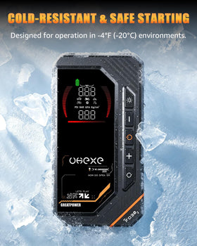 UKEXE jump starter in use on a car battery demonstrating reliable starts