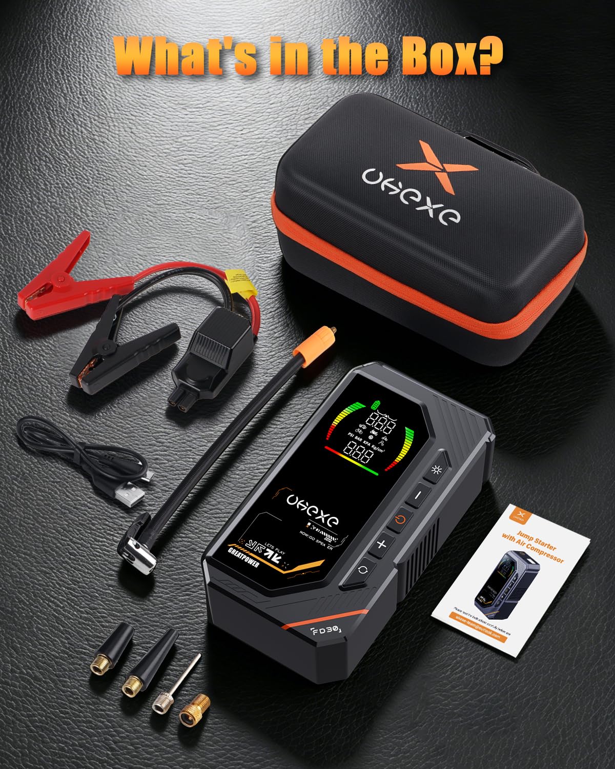 UKEXE inflating a car tire showing quick cordless inflation convenience