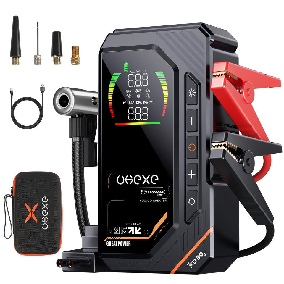 UKEXE front view of jump starter showing compact durable housing and portability