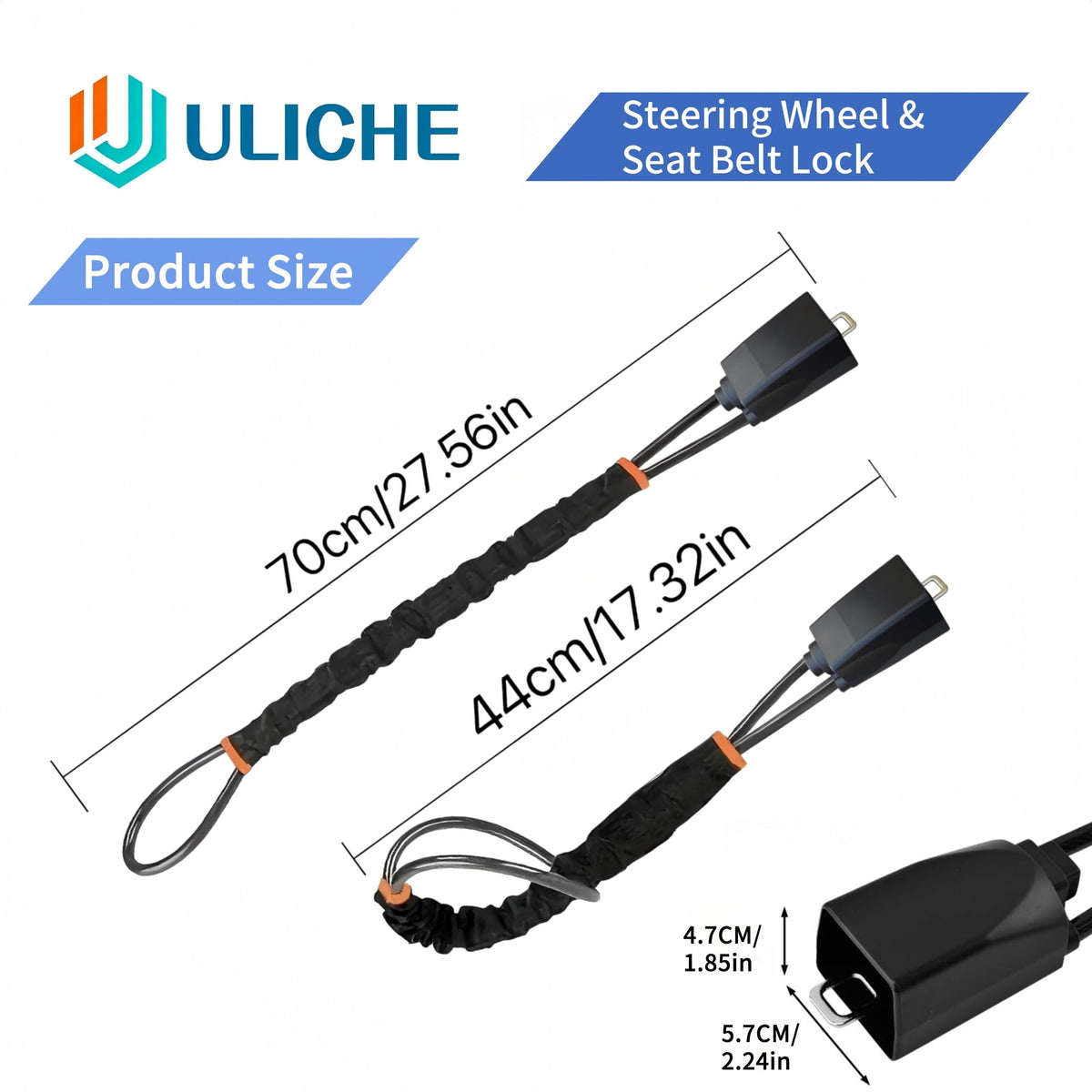 Uliche installed on steering wheel and seatbelt demonstrating immobilization benefit