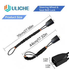 Uliche installed on steering wheel and seatbelt demonstrating immobilization benefit