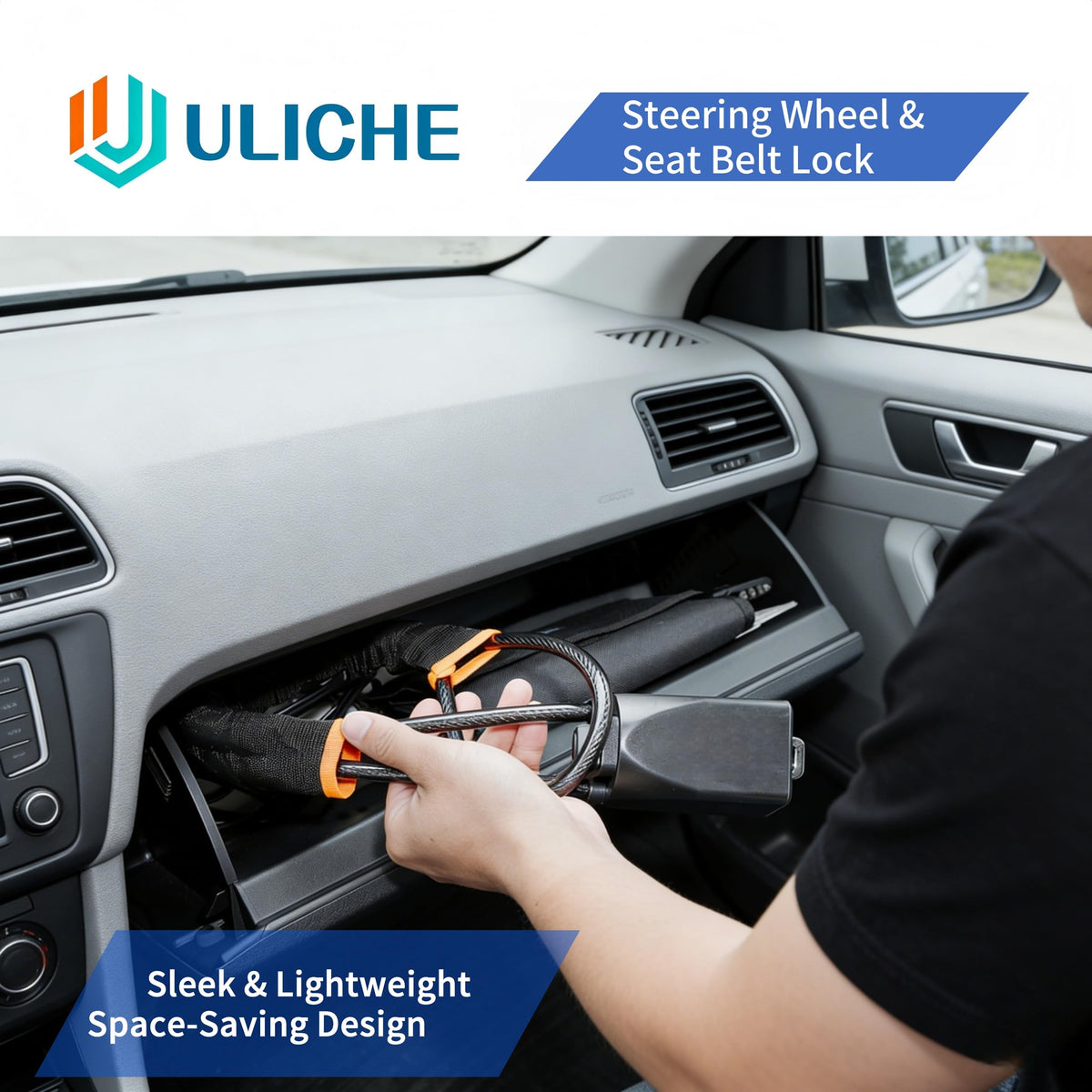 Uliche in parked car scene highlighting visible deterrent for improved security