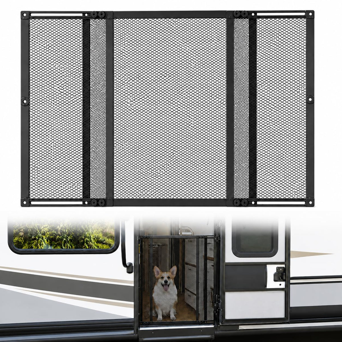 ULITECO front view of grille protecting an RV screen, shows full coverage benefit