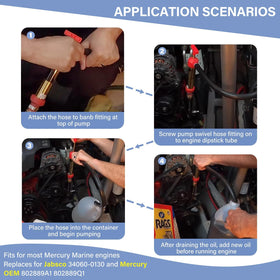 Ulreon pump attached to dipstick tube in use enabling fast, clean oil removal