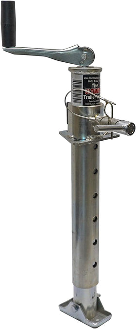 The Ultimate Trailer Jack front view showing robust zinc-coated steel and compact foot