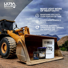 ULTRA 1PLUS label close-up showing AW ISO 46 specs and easy identification