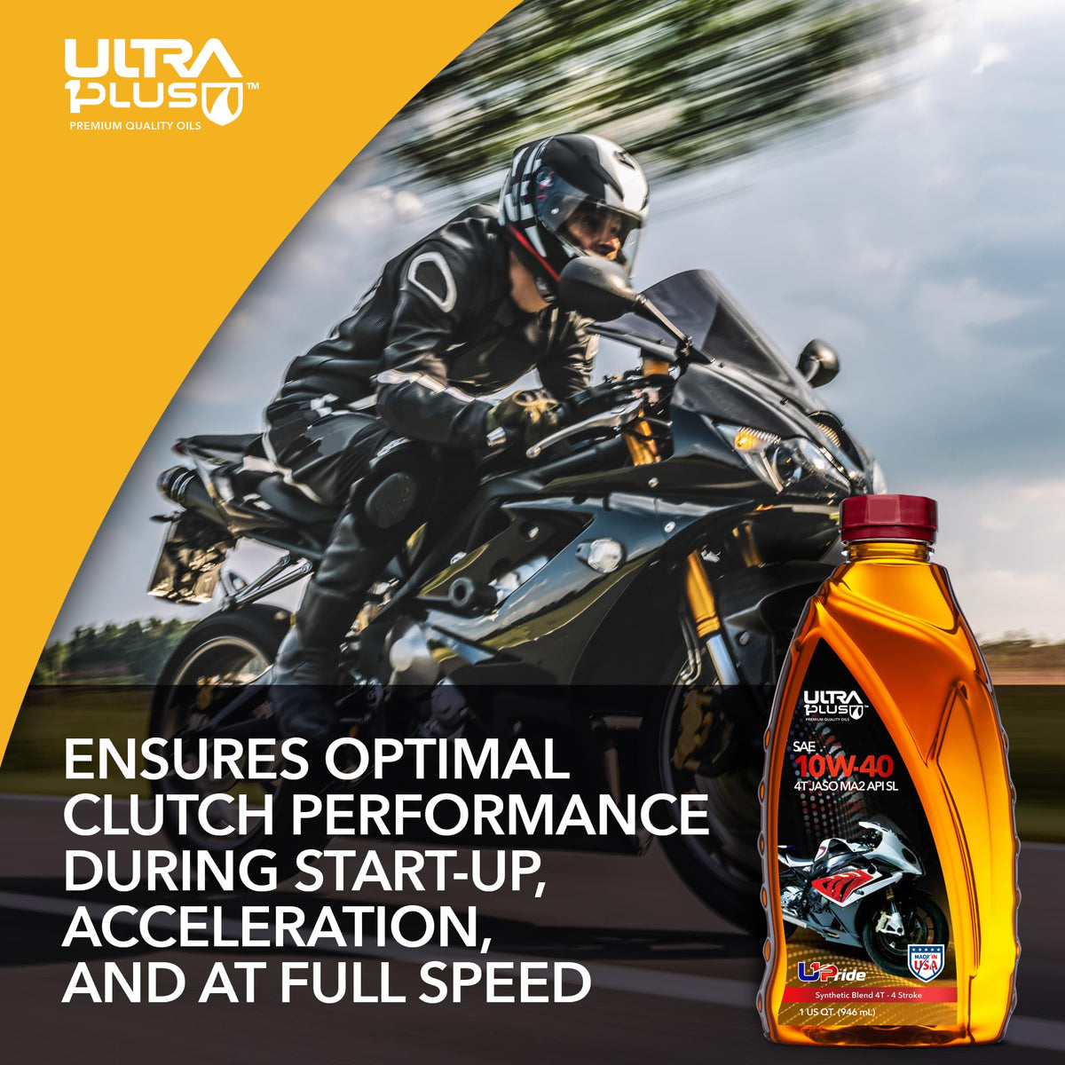 ULTRA 1PLUS 1-gallon bottle next to helmet for size comparison and storage benefit