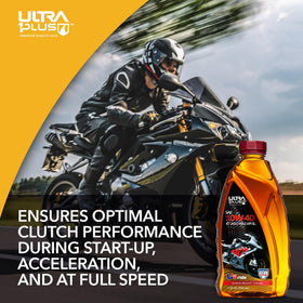 ULTRA 1PLUS 1-gallon bottle next to helmet for size comparison and storage benefit