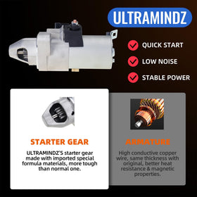 ultramindz starter installed in engine bay demonstrating direct-fit replacement