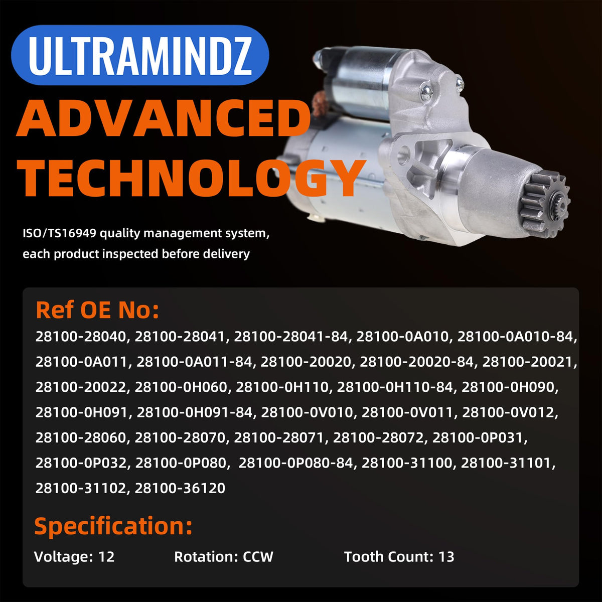 ultramindz starter nameplate label showing specs for accurate match