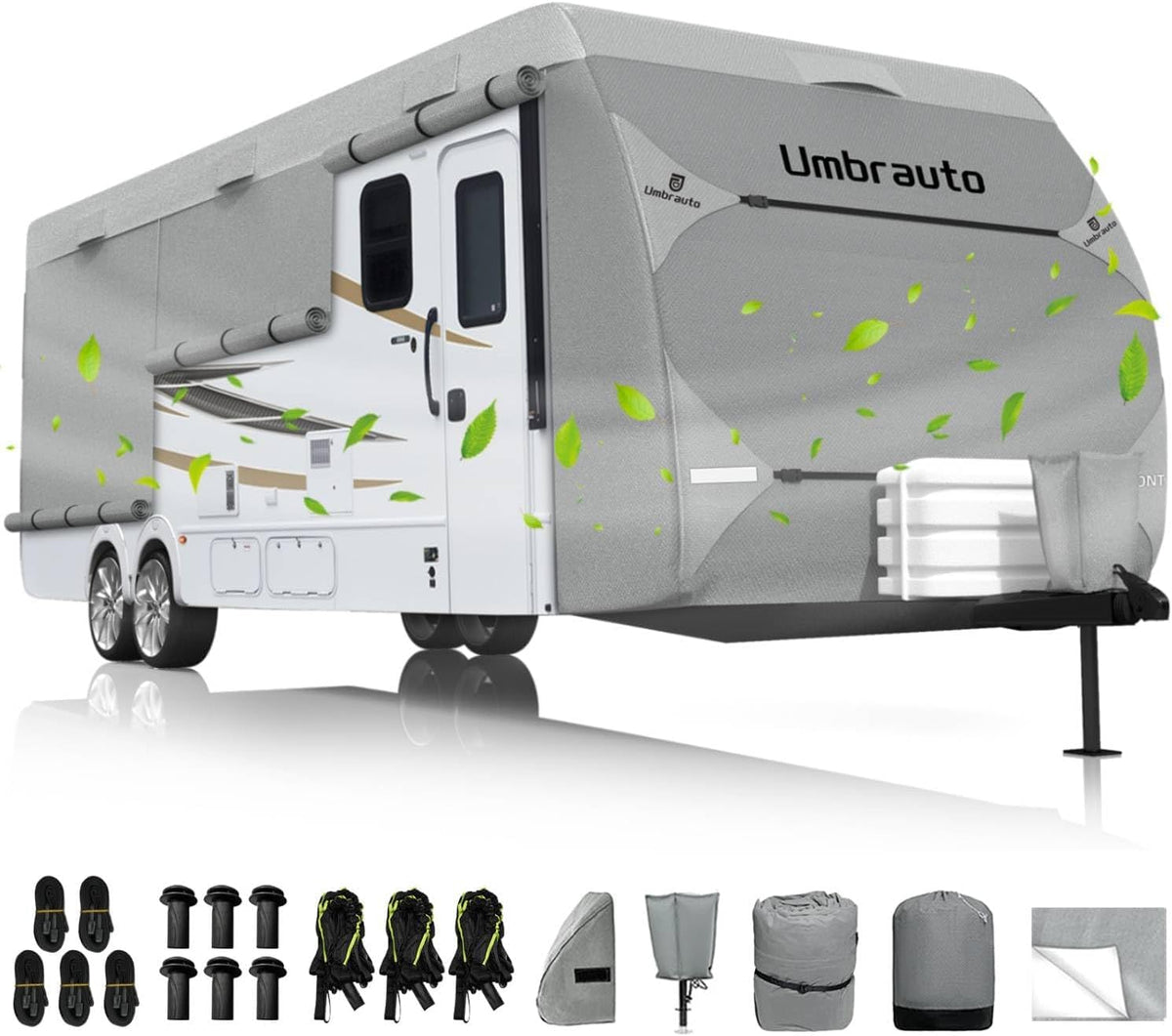 Umbrauto front view of cover on trailer showing full fit protection