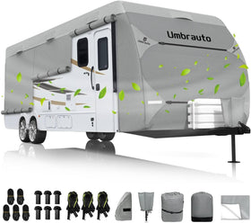 Umbrauto front view of cover on trailer showing full fit protection