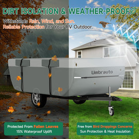 Umbrauto cover in use on folding trailer showing waterproof shielding