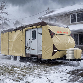 Umbrauto front view of cover installed protecting trailer from elements