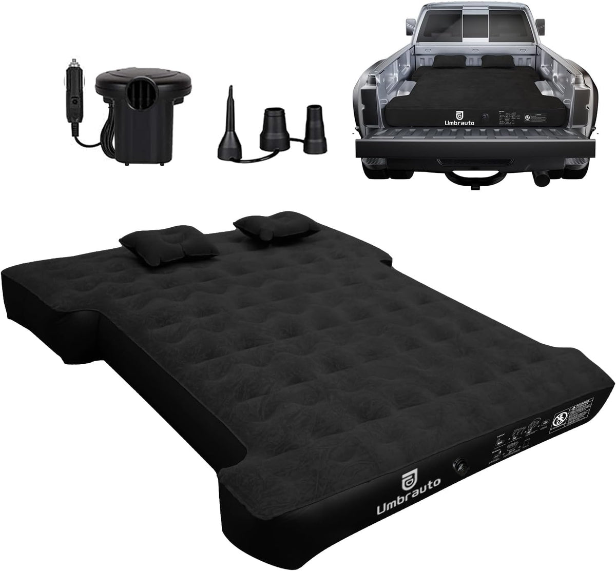 Umbrauto front packaging showing mattress and included accessories for easy setup