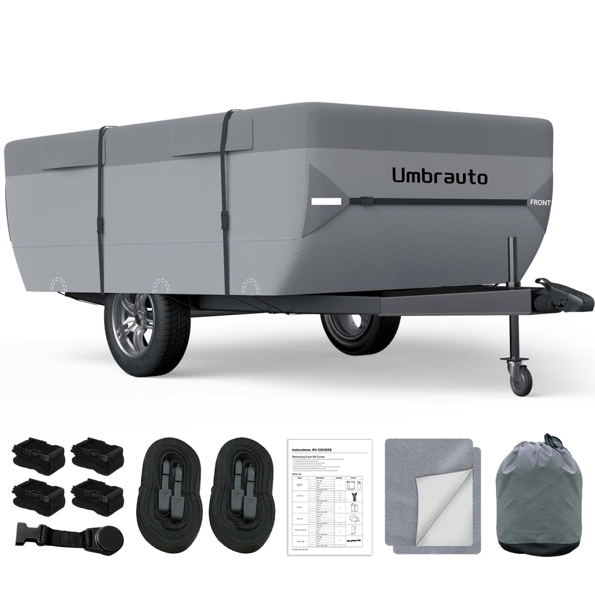 Umbrauto front view of camper cover showing full-weather protection