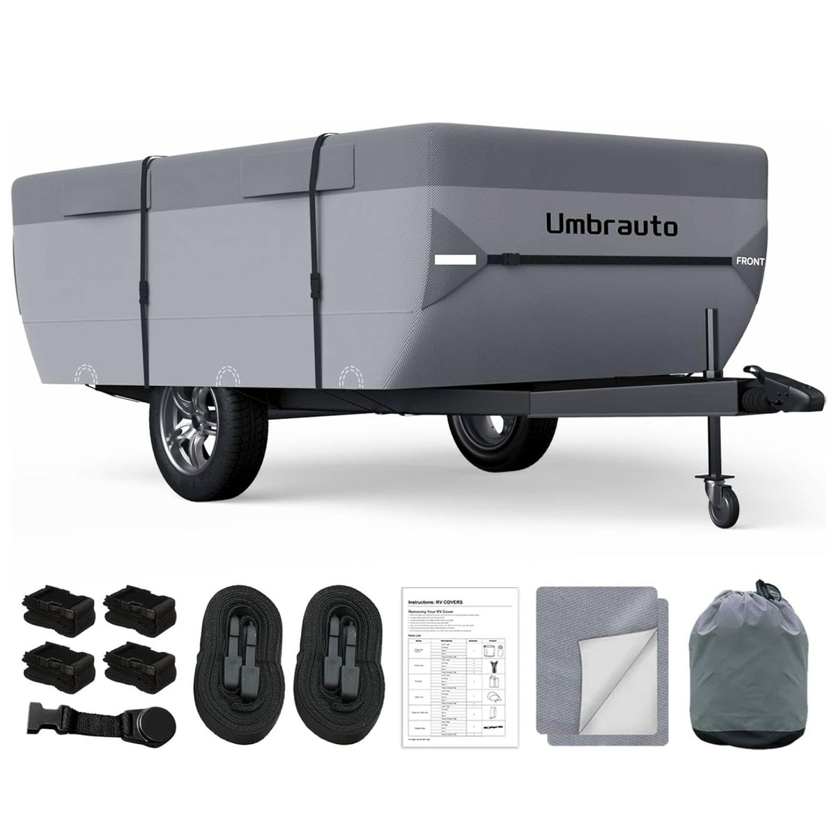 Umbrauto front view of cover showing full top protection and weather resistance