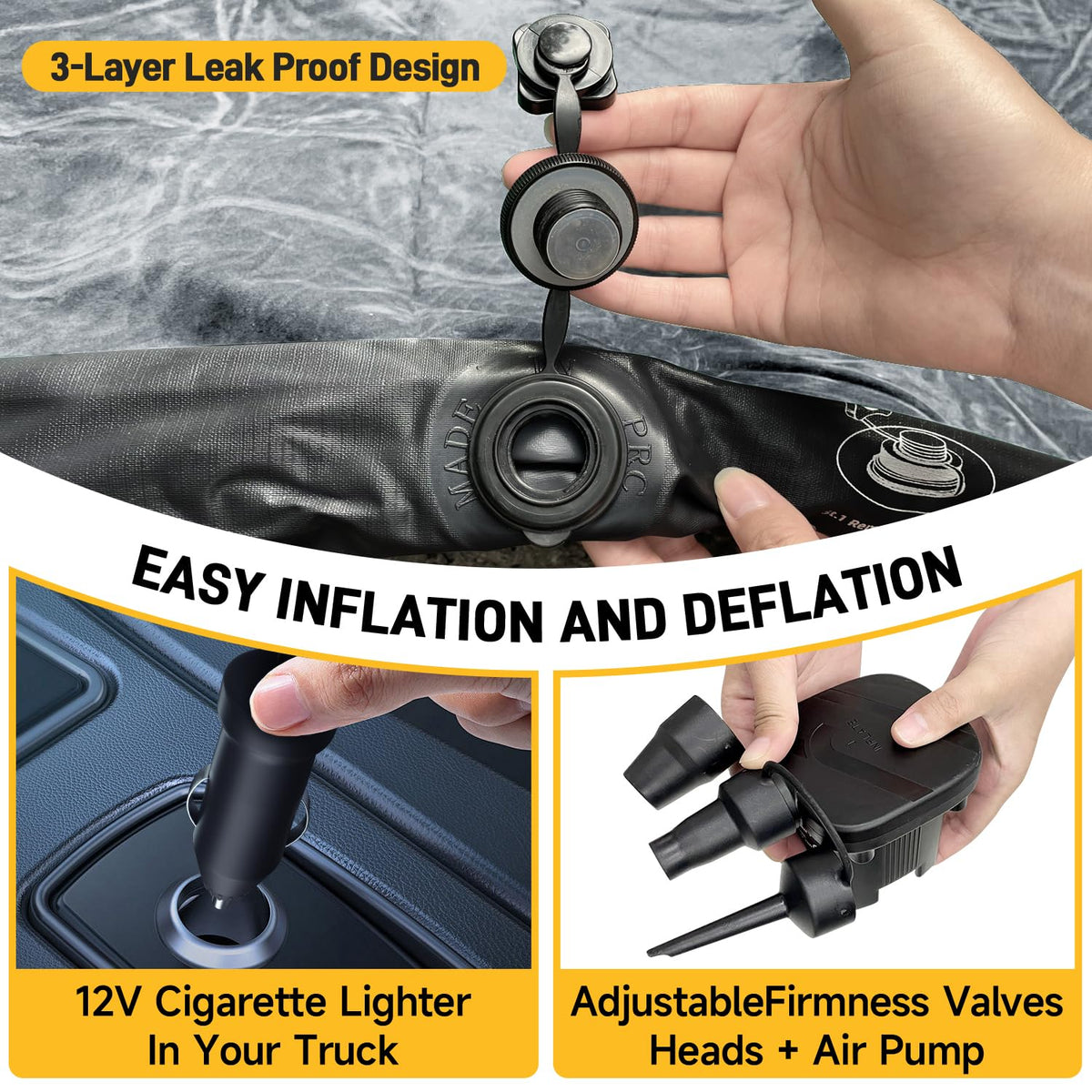 Umbrauto inflated mattress fitted into a short full-size truck bed for comfortable sleep