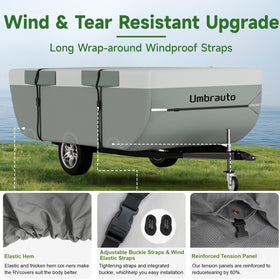 Umbrauto size comparison next to a person showing fit for 12–14' trailers