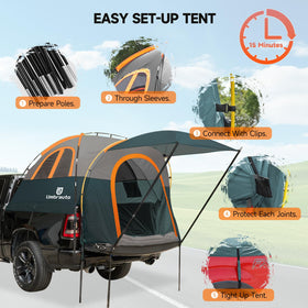 Umbrauto size comparison showing tent on a full-size short truck bed