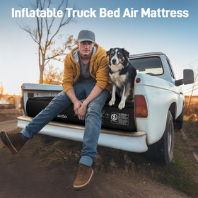 Umbrauto mattress beside person to show scale and fit in a full-size bed