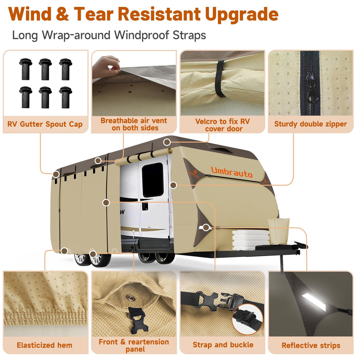 Umbrauto storage bag with included accessories organized for convenience