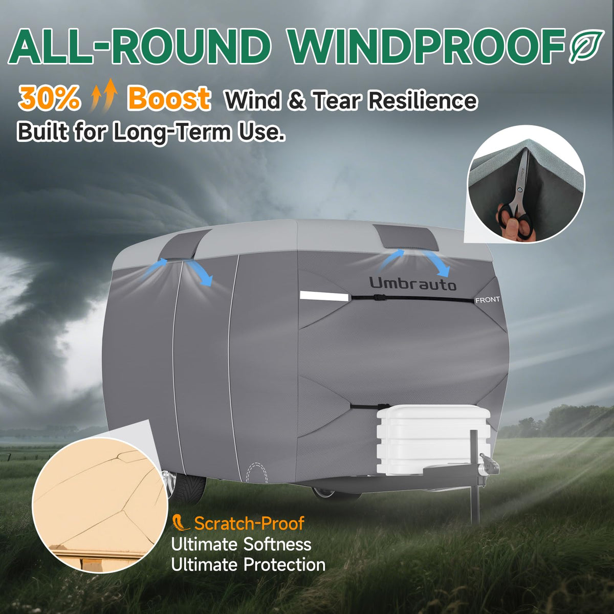 Umbrauto wind strap and buckle detail demonstrating secure windproof fastening