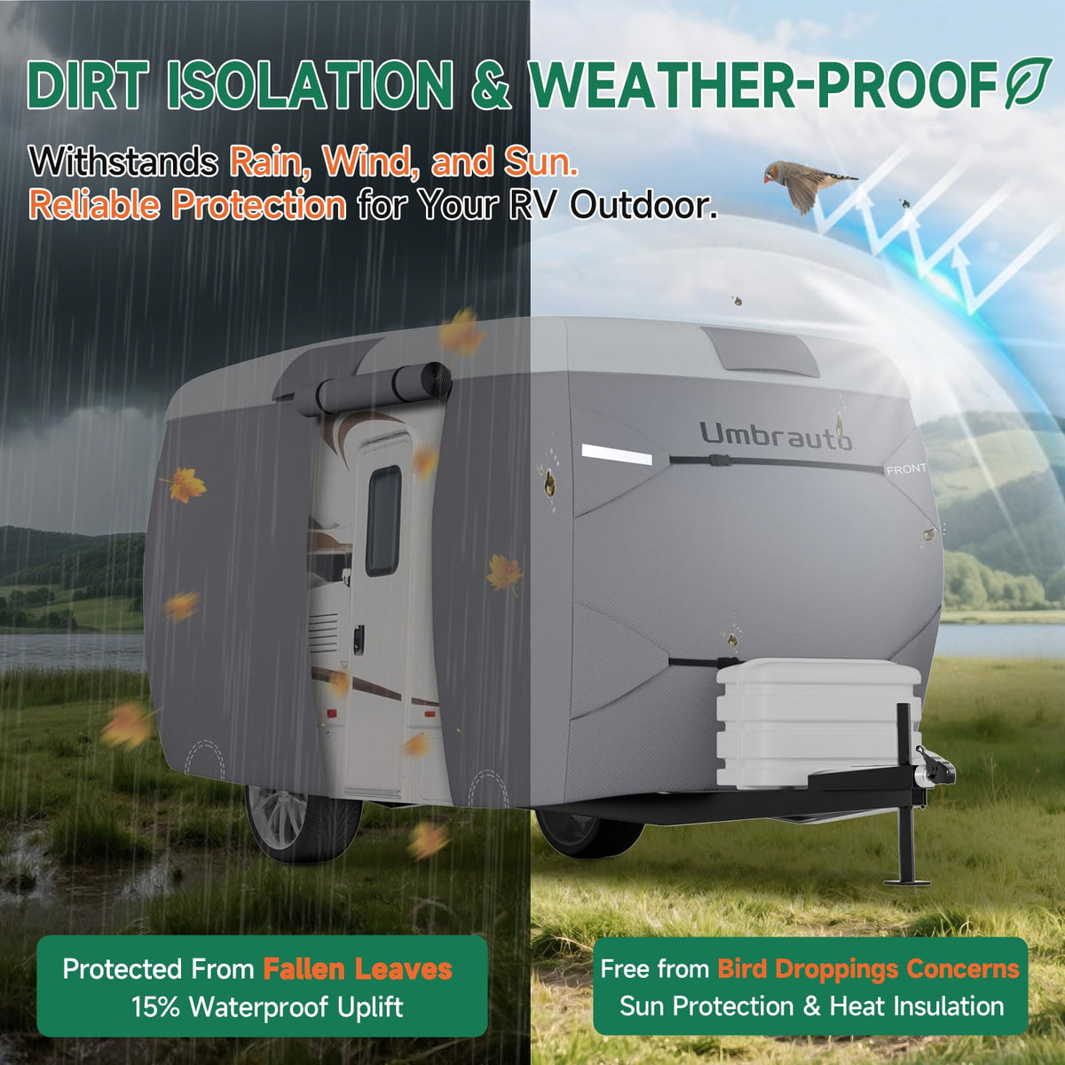 Umbrauto zippered door open to reveal easy access to exterior storage