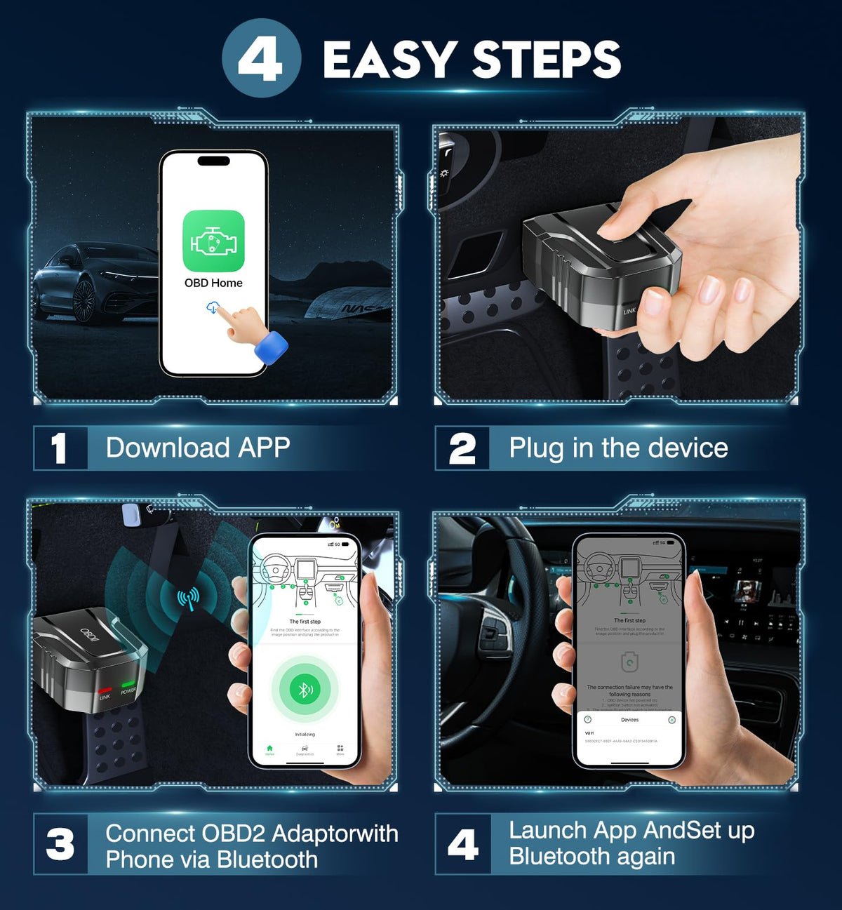 UMEIJA V011 plugged into a car OBD2 port demonstrating quick installation