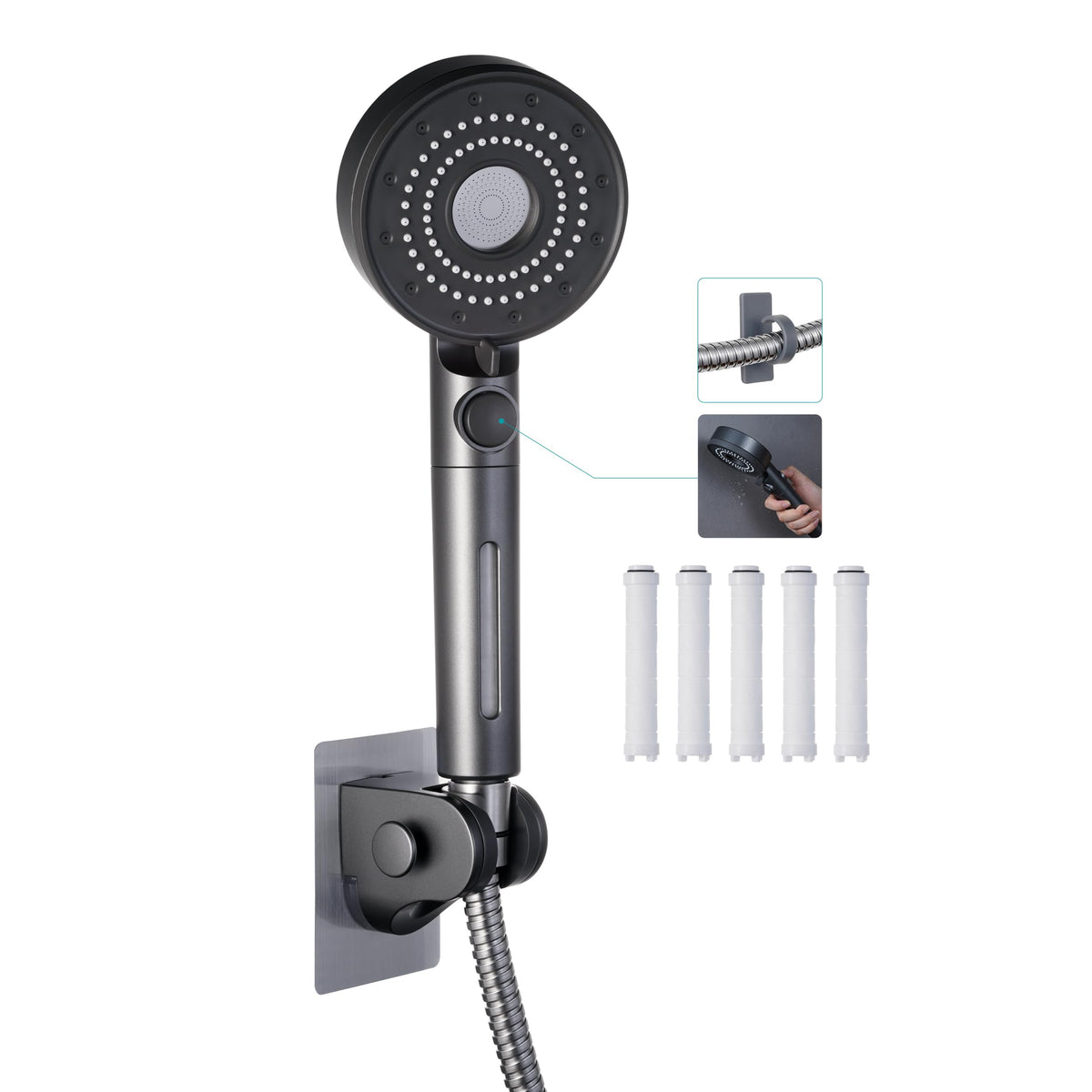 Umyder front view shower head showing compact design and easy grip benefit