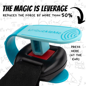 UnbuckleMe held in hand illustrating reduced thumb strain for caregiver