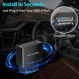 Uncle Squirre AFM disabler plugged into truck OBD port showing quick installation