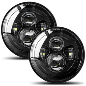UNI-SHINE front face of 7 inch headlight showing clear projector and improved visibility