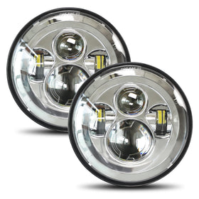 UNI-SHINE front view of both 7-inch headlights showing chrome housing and optics benefit