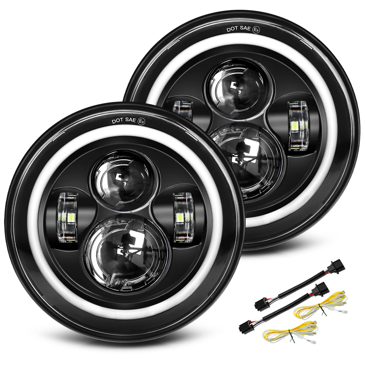 UNI-SHINE front view black LED headlight showing sleek housing and improved visibility
