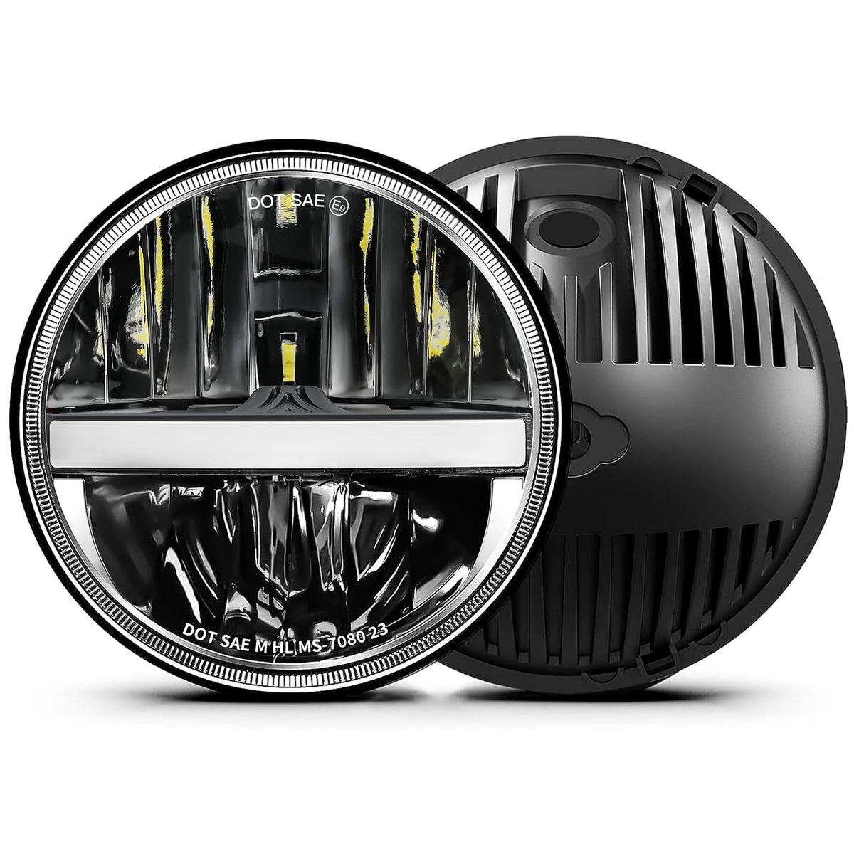 UNI-SHINE front view showing clear lens and bright DRL for improved visibility