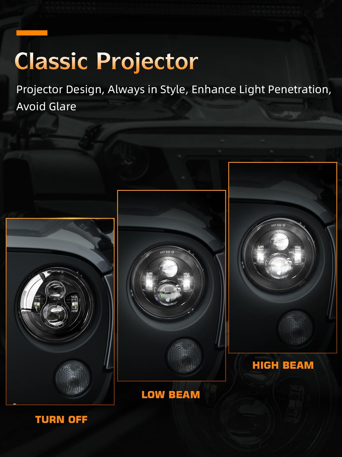 UNI-SHINE installed on Jeep Wrangler demonstrating brighter roadway illumination
