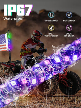 UNI-SHINE whips on off-road truck at night on beach, highlights visibility and music-sync effect