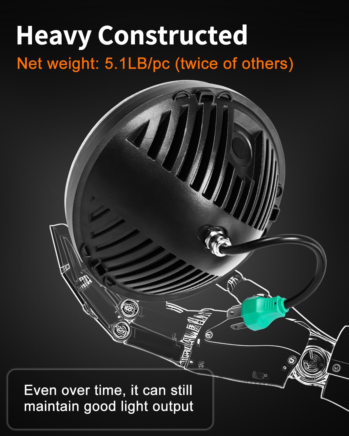UNI-SHINE side profile highlighting die-cast heat sink for improved cooling
