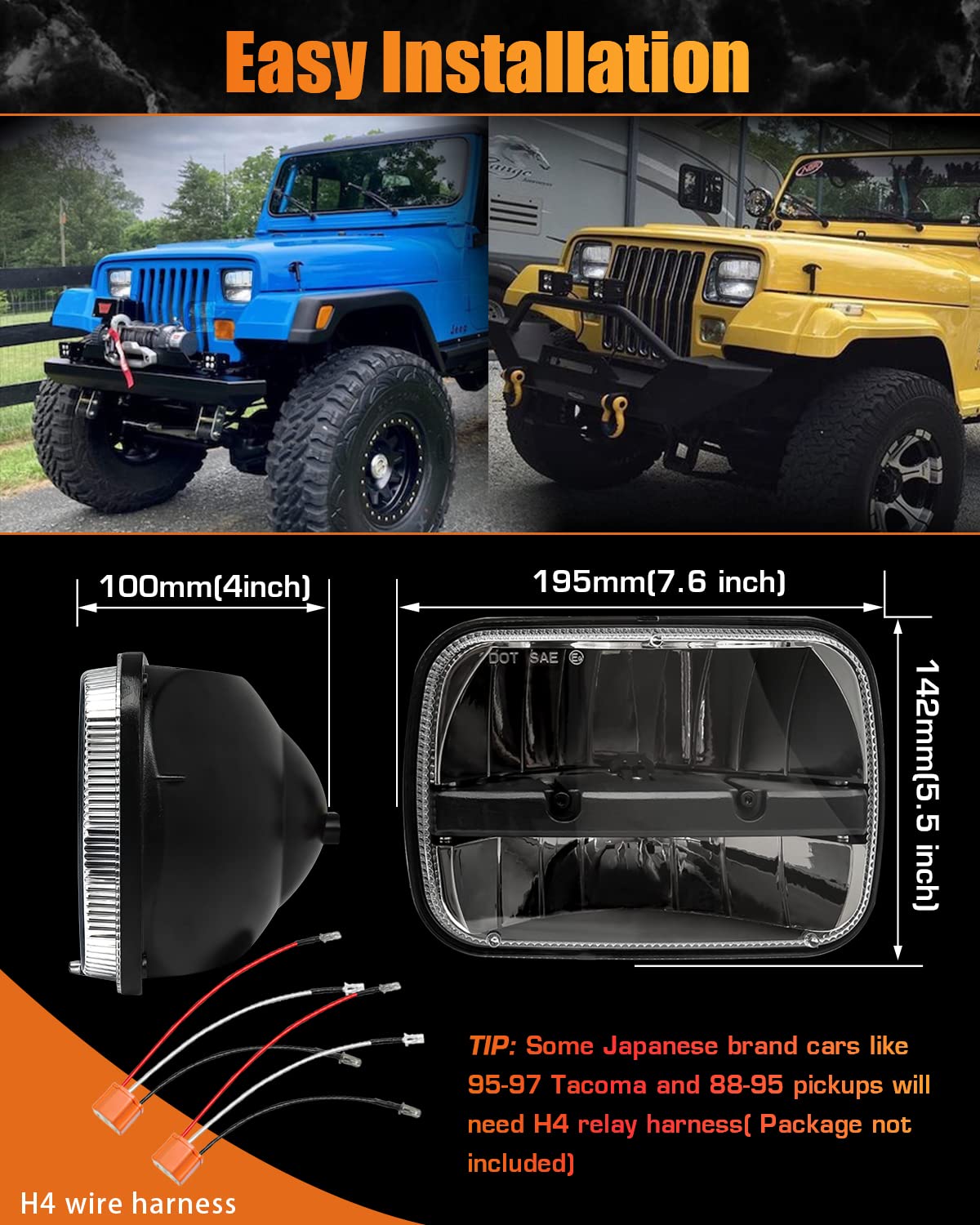 UNI-SHINE headlight beside ruler showing 5x7 size for accurate fitment